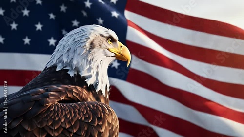 Bald Eagle with American Flag Waving in Background – 3D Patriotic Animation