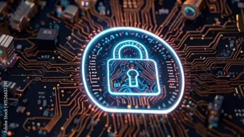 Secure Digital Circuit Board with Lock Icon