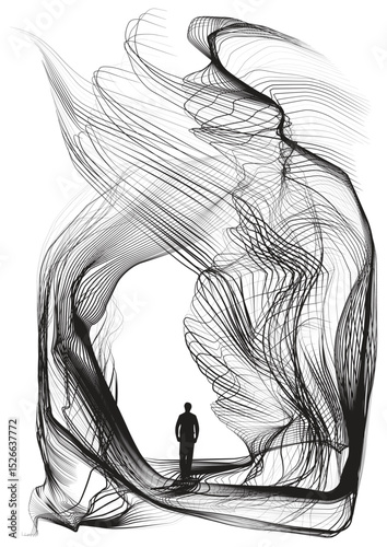Passage of the Departed - Abstract vector art of a man walking through a tunnel.