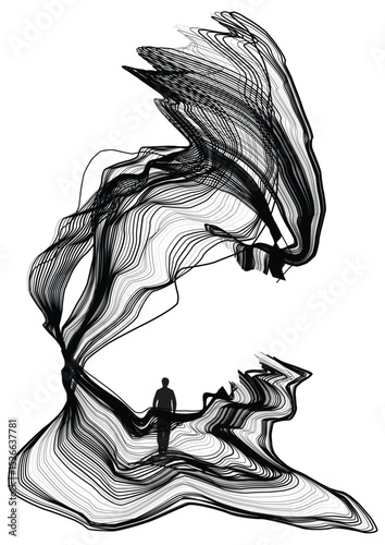 Passage of the Departed - Abstract vector art of a man walking through a tunnel.