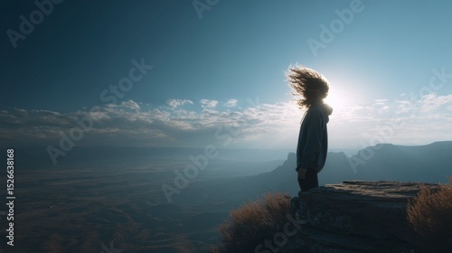 Person standing on precipice overlooking landscape