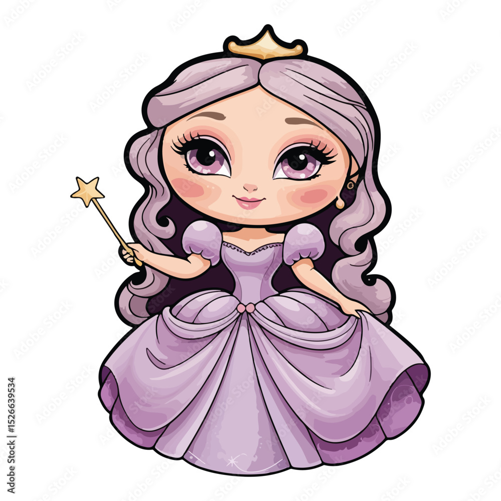 Fototapeta premium Chibi Girl Princess Character in Fancy Dress Icons