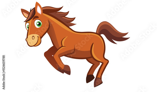 Cute cartoon brown horse jumping illustration