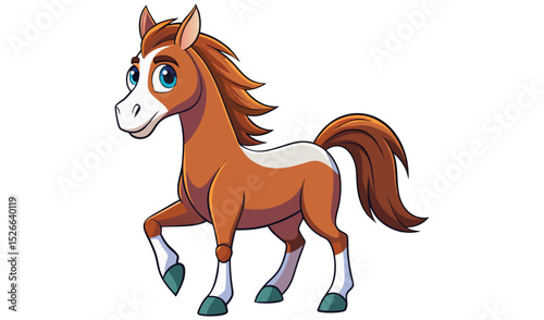 Cute cartoon brown horse with white patch