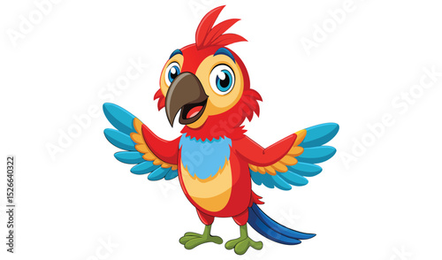 Friendly cartoon macaw parrot with spread wings