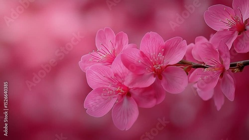 Petal Symphony: A captivating close-up reveals a delicate floral branch adorned with vibrant pink blossoms, their gentle forms highlighted against a soft, blurred backdrop of blooming flowers.