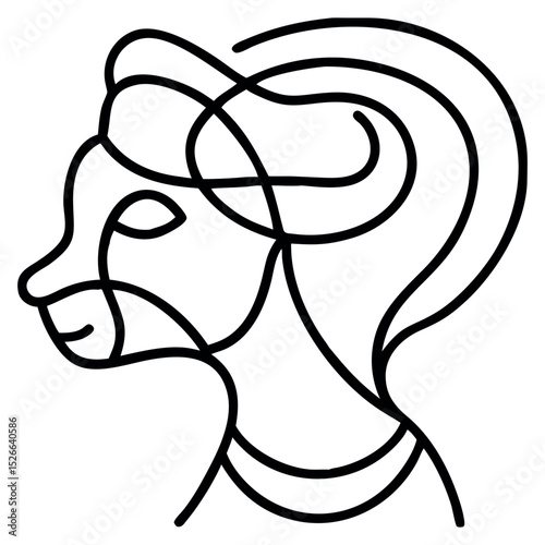 Abstract Goat Head Profile Continuous Line Drawing Isolated on White Background