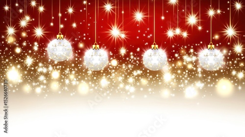 Festive christmas ornaments against a red and white background.