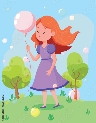 Red haired girl with pink balloon