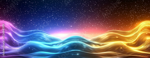 Vibrant waves of color flow across cosmic background, creating mesmerizing and dynamic visual experience. interplay of light and color evokes