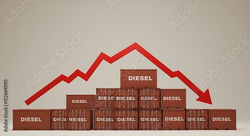 This stark visual metaphor uses diesel containers and a falling red line to illustrate a downturn in the petroleum industry, prompting considerations for economic sustainability and future energy alte