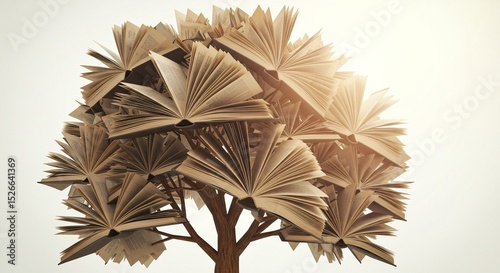 A symbolic representation of knowledge growth and the power of literacy with a tree made of books.