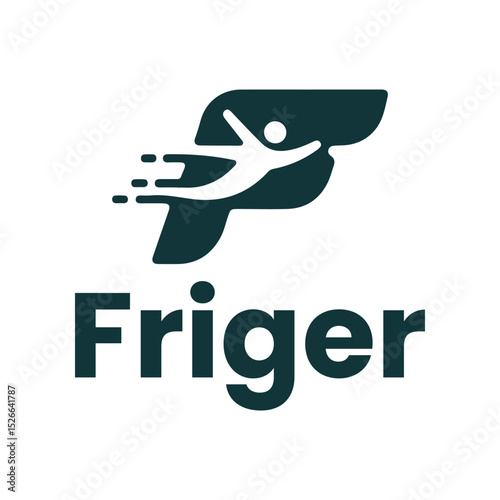 Friger logo with a person in flight and speed lines