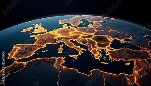 Europe Map Illustration Glowing Borders on Earth