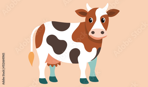 Cute cartoon cow illustration brown and white spots