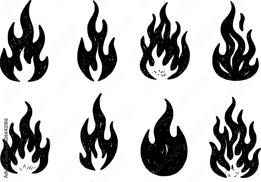 Hand-drawn fire flames shilouette in doodle style