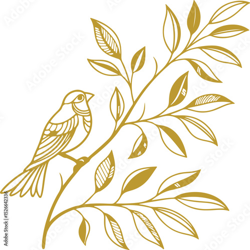 Golden foil style leaf frame with luxury appearance clean gold tone minimalist layout white background for premium stock submission
