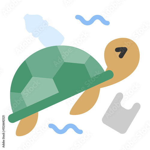 Turtle trapped and suffering in trash icon