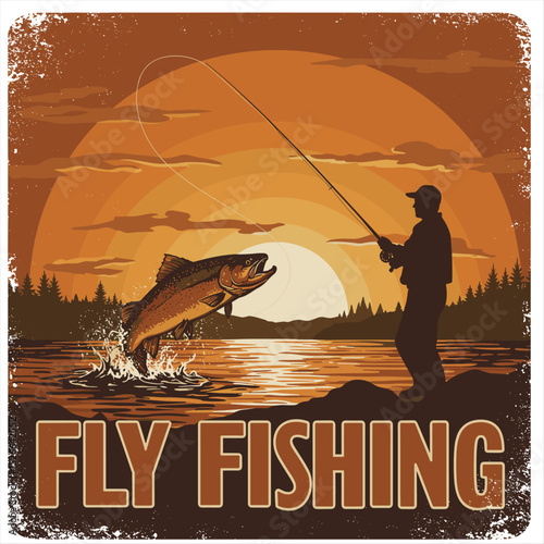 Fly fisherman fishing.graphic fly fishing