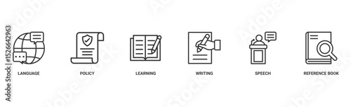 Grammar banner web icon vector illustration concept for languange education with icon of communication, policy, learning, writing, speech, and reference book