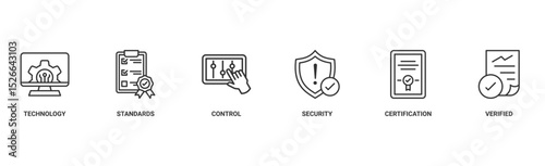 ISO 27001 banner web icon vector illustration concept for information security management system (ISMS) with an icon of technology, standards, control, security, certification, and verified