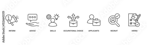 Job fair banner web icon vector illustration concept for employee recruitment and onboarding program with an icon of the information, advice, skills, occupational, applicants, recruit, and hiring