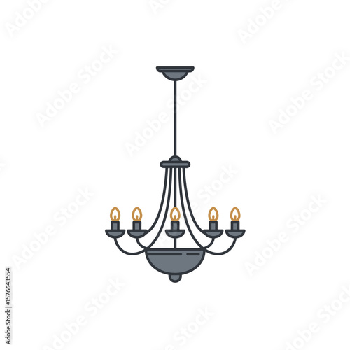 Chandelier icon with multiple bulbs, classic ceiling lighting for interior