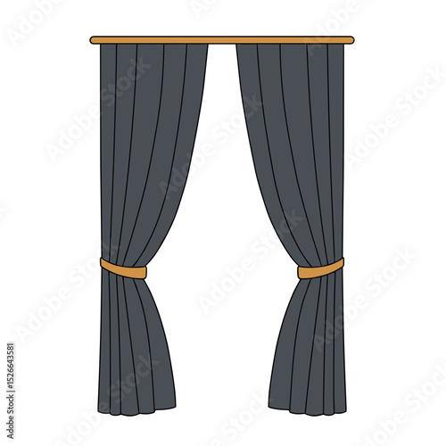  Curtain icon with rod, interior window decor element in flat style