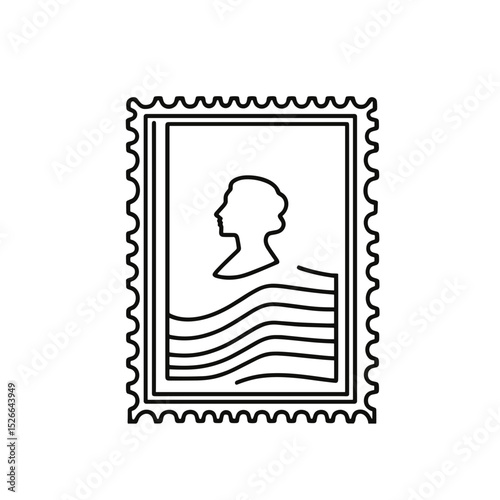 Postage stamp, vector, black line drawing, minimalistic, single line, simple line, isolated, transparent background 