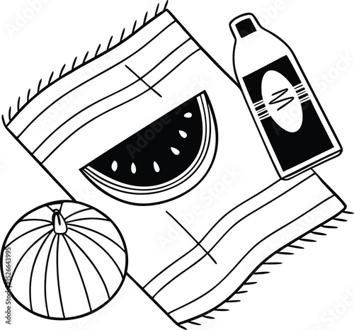 Hand-drawn vector illustration of an apple, in a bag, or in a basket, is an icon or symbol of food art