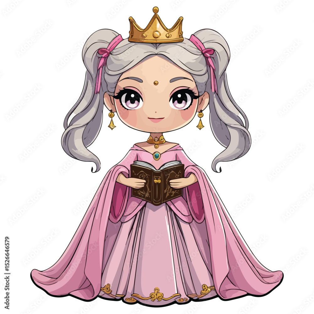 Fototapeta premium Cute Royal Chibi Girl Icon Pack with Dresses