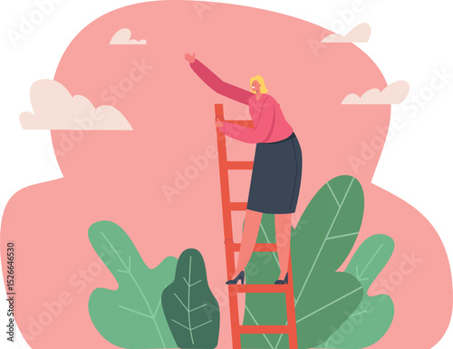 Businesswoman climbing step ladder vector illustration