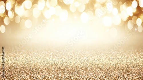 Golden glitter background with soft bokeh lights.
