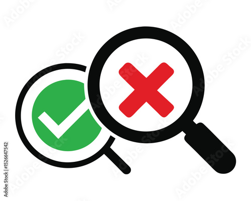 Magnifying Glass with Checkmark and Cross Icons