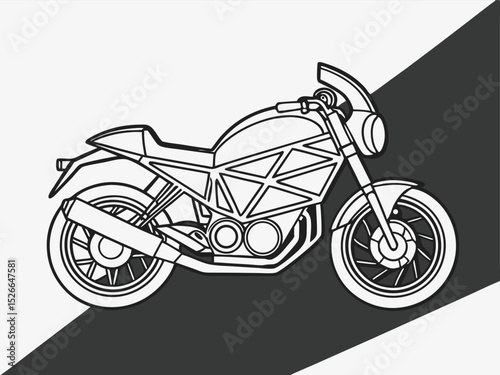Modern Motorcycle Line Art Illustration on a Split Gray Background