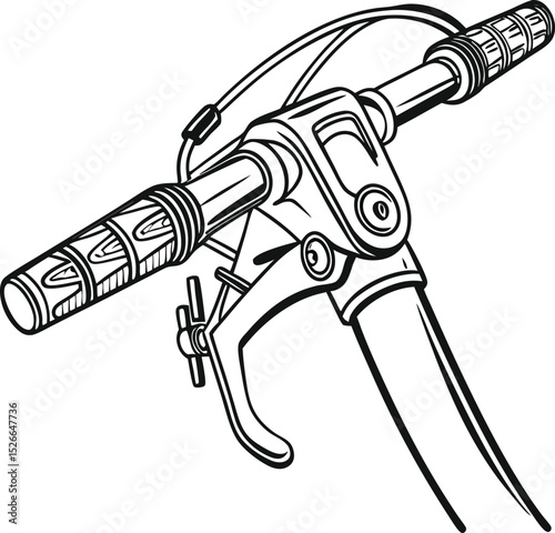 Close up line drawing of motorcycle handlebars and controls