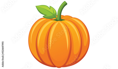 Single orange pumpkin with green stem and leaf