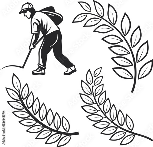 baseball, player, wreath, laurel, leaves, vector, graphics, set, illustration, design, sport, athlete, batting, swinging, action, silhouette, monochrome, blue, dark, vintage, retro, classic, style, ic