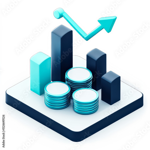 Graph with three bars and a stack of coins