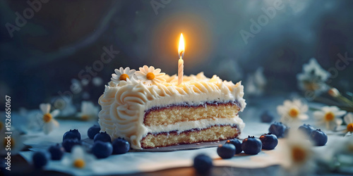 First birthday cake with candle, ai generated.