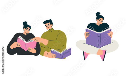 Individuals Who Are Actively Engaged in Various Reading Activities Together To Enjoy Themselves