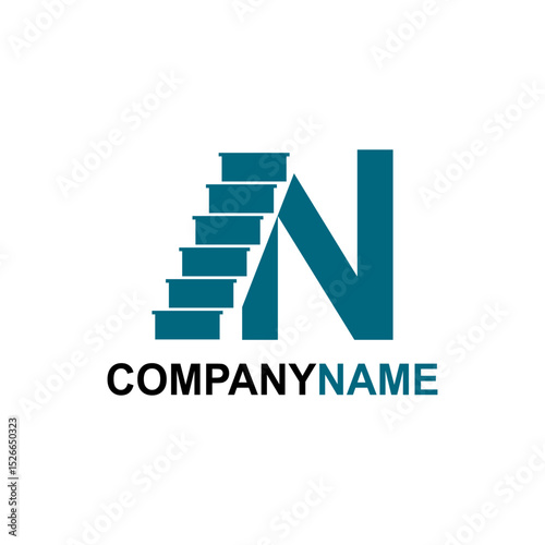 letter n with stairs logo template illustration.