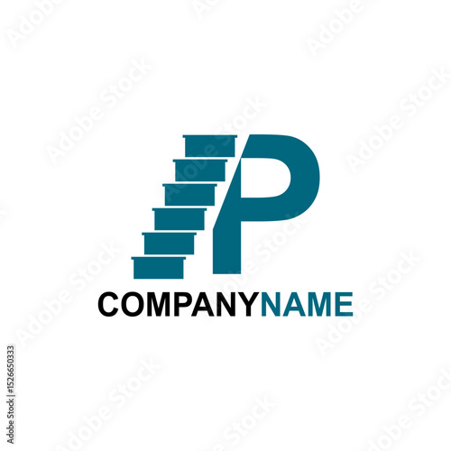 letter p with stairs logo template illustration.