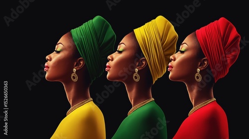 Three African women in minimalist vector style showcasing cultural pride and unity