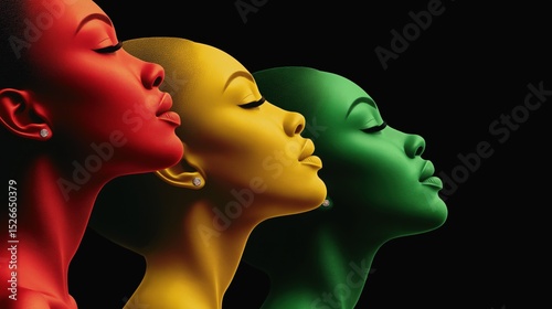 Minimalist vector illustration showcasing three African women in vibrant colors promoting unity and cultural identity