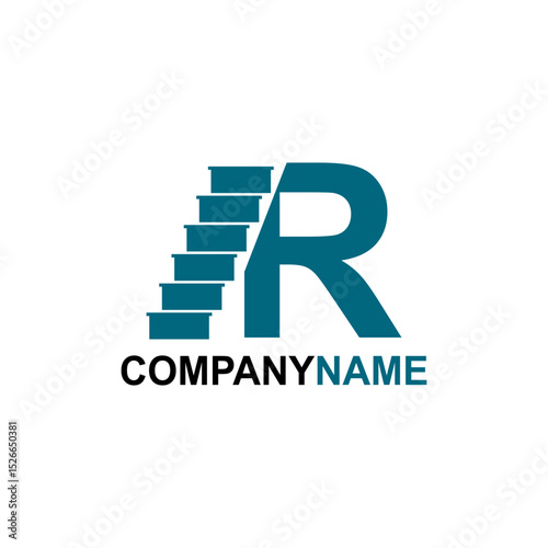 letter r  with stairs logo template illustration.