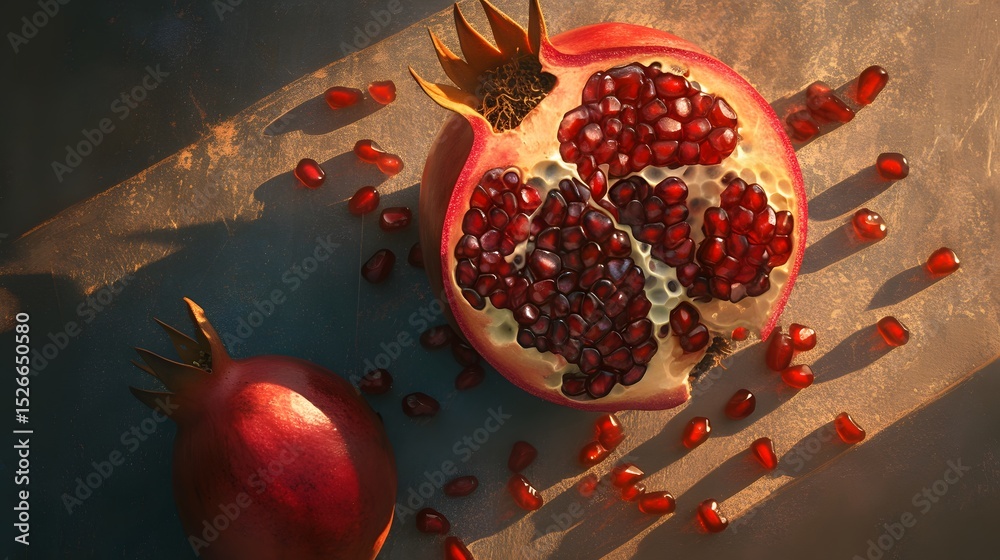 Fresh Pomegranate with Seeds on Dark Background – Vibrant Fruit Photography Fresh Pomegranate with Seeds on Dark Background – Vibrant Fruit Photography