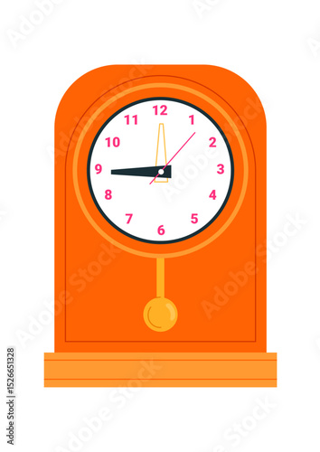 Vintage Orange Mantel Clock Classic Timepiece Illustration