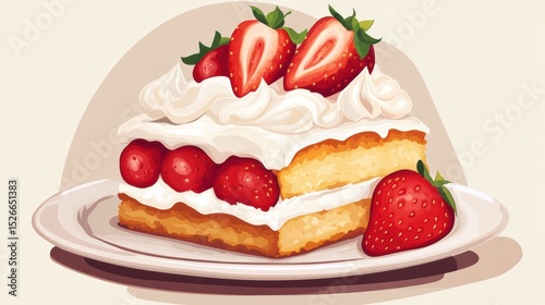 Delicious strawberry cake slice with creamy frosting and fresh strawberries on a dessert plate, perfect for sweet tooth lovers and special occasions
