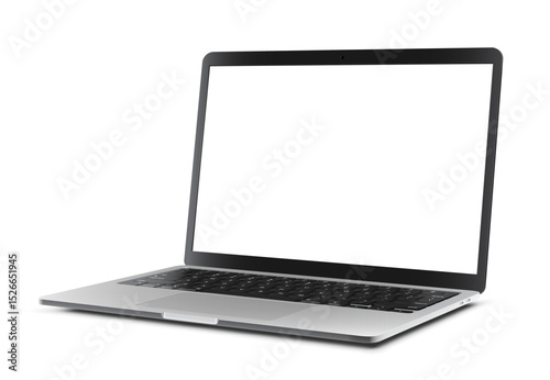 Vector illustration of laptop with blank empty white screen. Realistic mockup or template, isolated on white background
